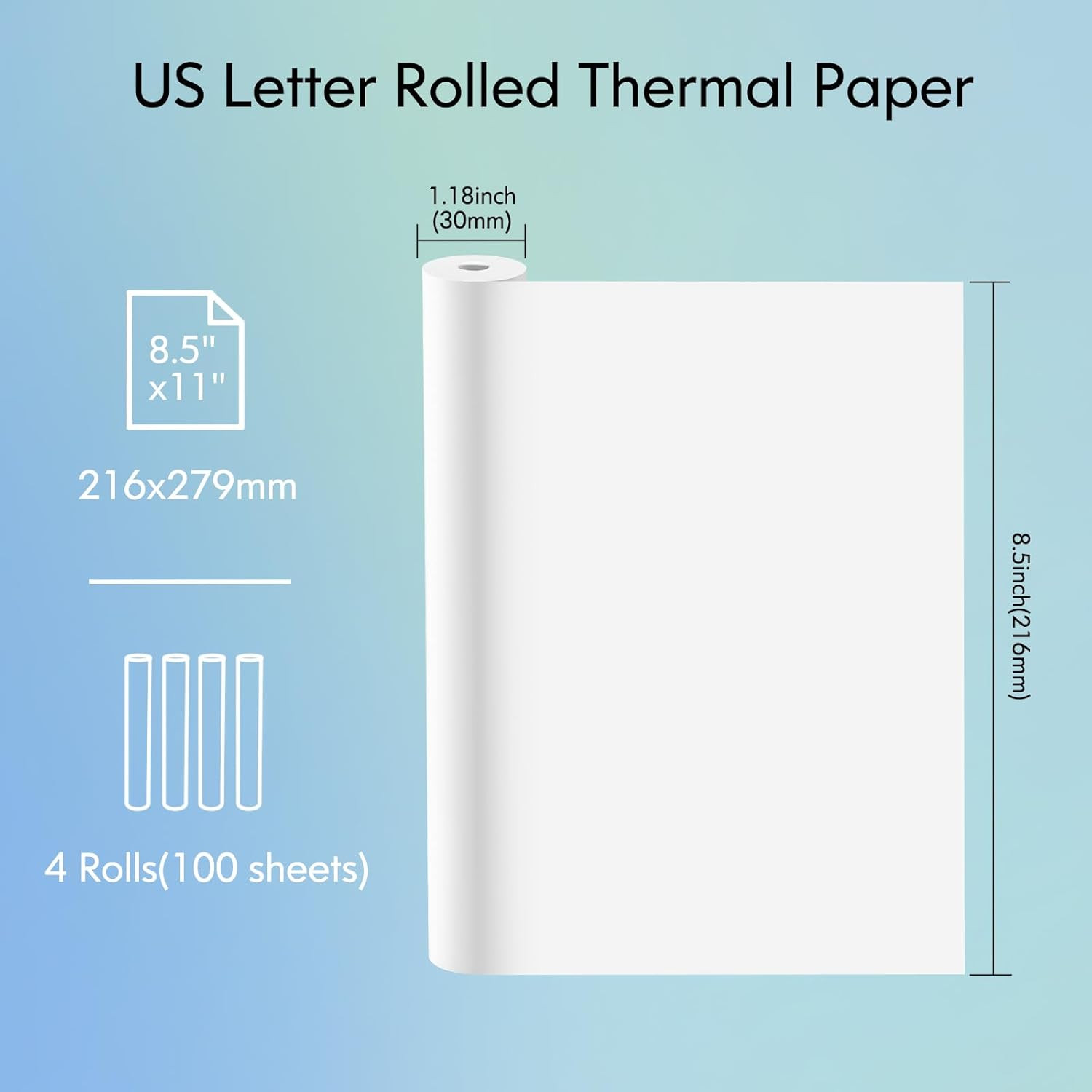 US Letter Size Quick-Dry Thermal Printer Paper 8.5”X11”, 4 Rolls, Compatible w