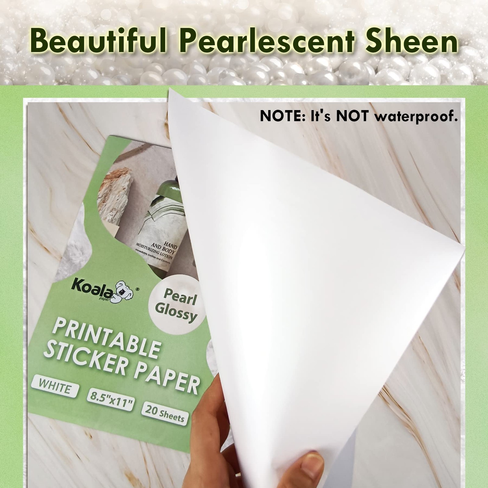 Koala Pearl Glossy Sticker Paper for Inkjet and Laser Printer, 20 Sheets 8.5x…