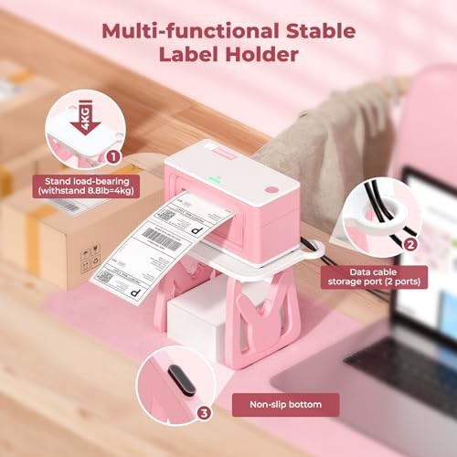 Label Holder for Rolls and Fanfold Labels, Thermal Sticker White and Pink