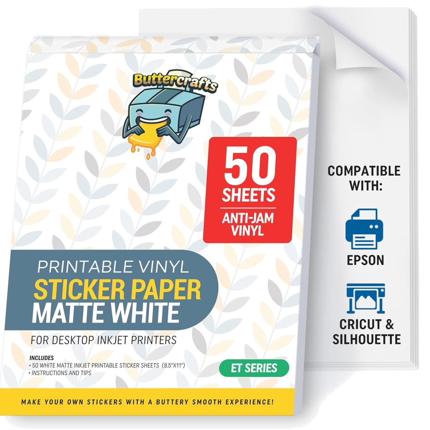 Matte Printable Vinyl Sticker Paper Waterproof 50 Sheets 8.5″x11″, Inkjet Pri…