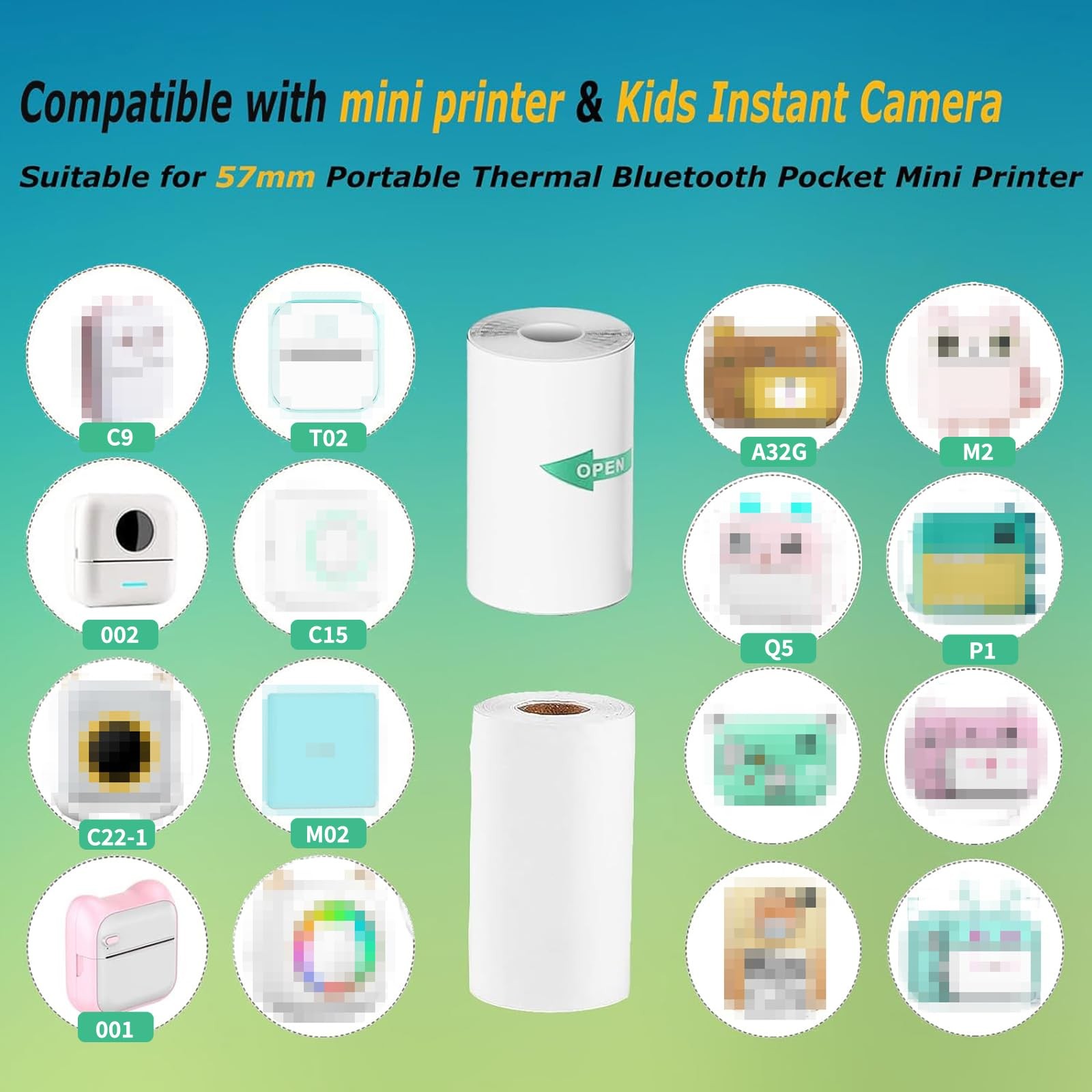 5 Rolls Thermal Printer & 5 Rolls -adhesive Stickers, White Printer For Mini …