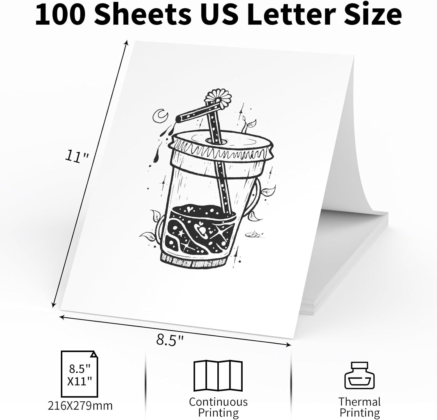 100-Sheets Folded Continuous A4 Thermal Paper 8.5″x11″ M08F Printer Quick-dry US