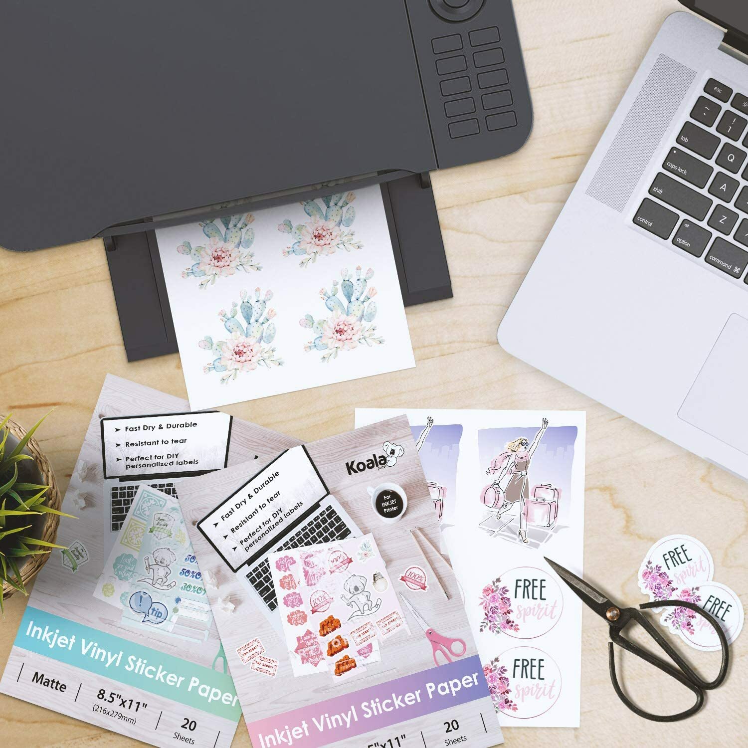 40 Pk Mixed Koala Glossy + Matte Printable Vinyl Sticker Paper for Inkjet Laser