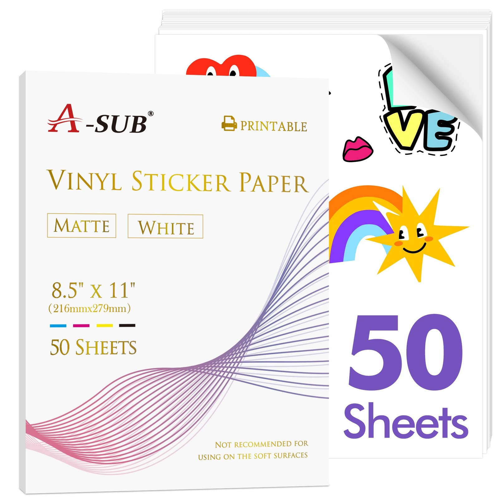 Premium Printable Vinyl Sticker Paper for Inkjet Printers, 50 Sheets Matte Wh…