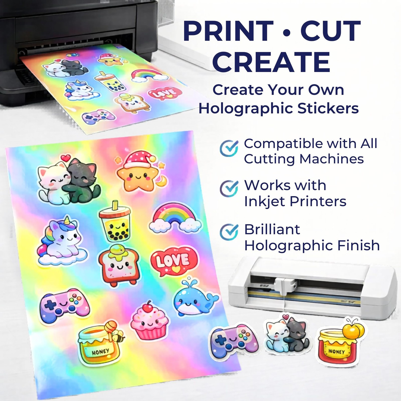 20 Sheets Holographic Sticker Paper 8.5×11 inch Printable Waterproof Stickers…
