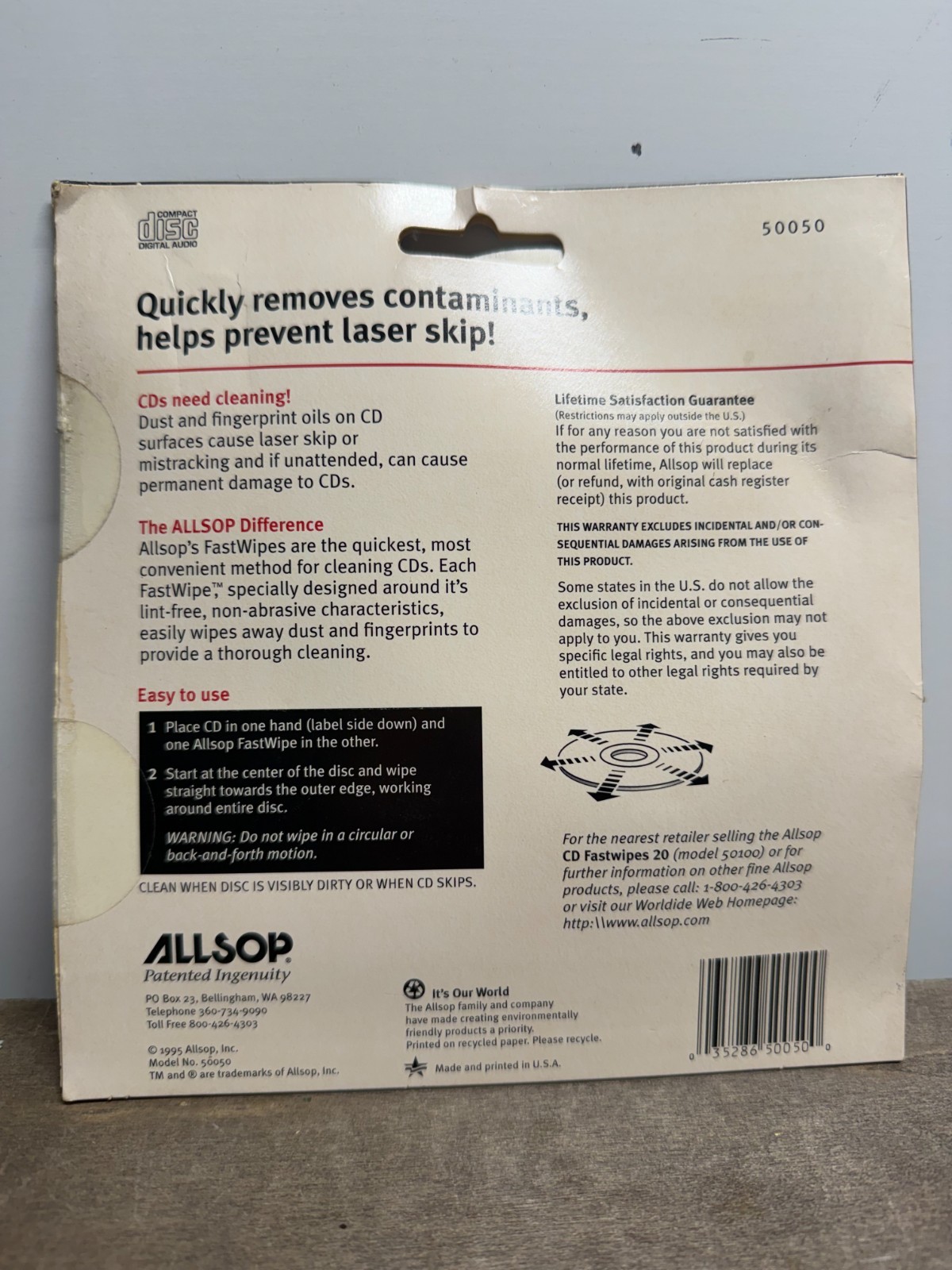 Allsop CD+R/RW DVD+R/RW Fast Wipes Cleaners Removes Dust Fingerprints PS1 PS2