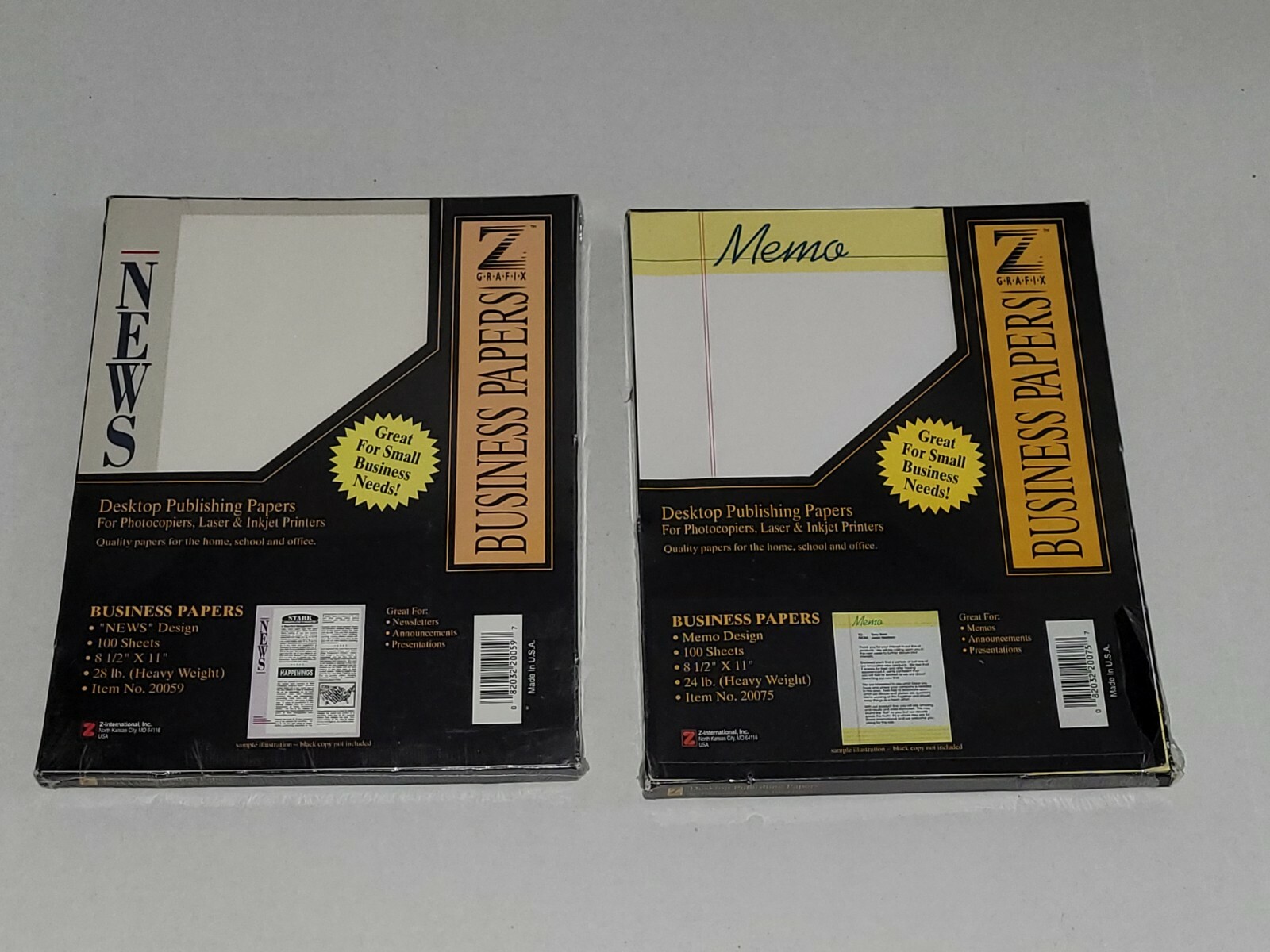 Lot of 2 – Z Grafix Desktop Publishing Business Papers Memo & News 8 1/2” x 11”