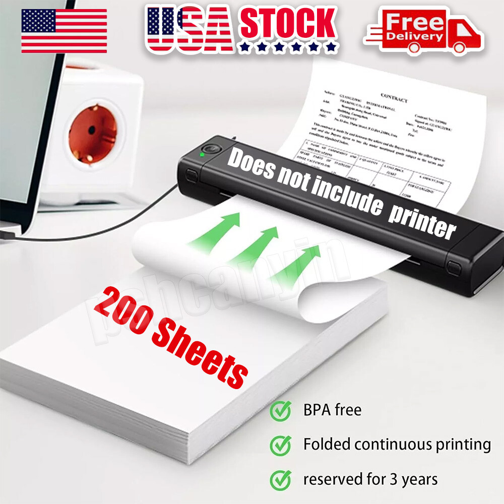 200x 8.5×11″ Folded A4 Thermal Continuous Paper For M08F M832 Hprt Printer