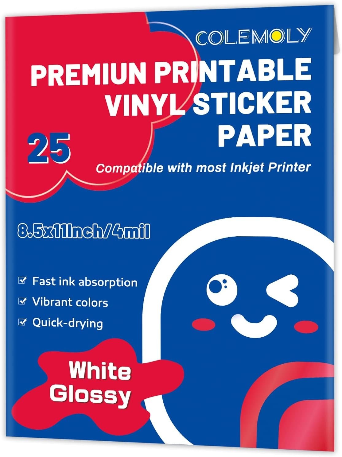 Glossy Sticker Paper Printable Vinyl for Inkjet Printer Adhesive White Decals…