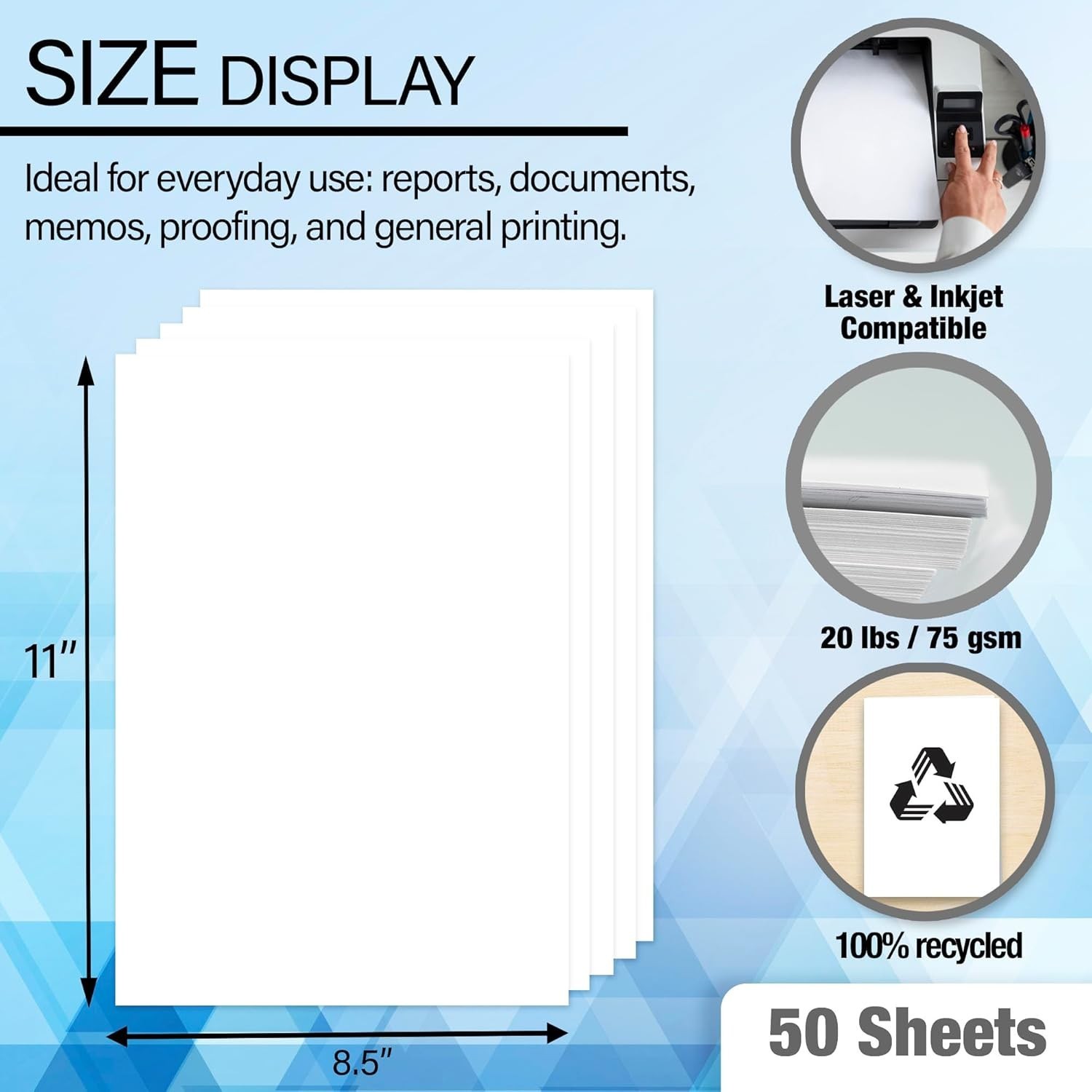 High Brightness 20lb 8.5×11 Multipurpose Paper for Clear Printing – 50 Sheets
