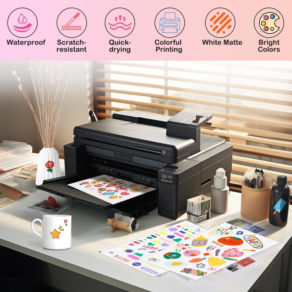 30 Sheets Sticker Paper for Printing A4, Labels Self Adhesive Printable A…