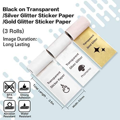 Pocket Printer Paper for M02/M03 – Transparent/Silver/Gold Glitter Stickers