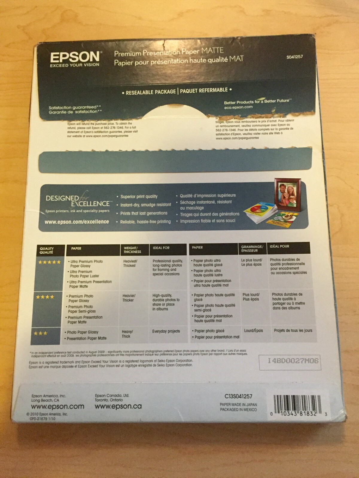 Epson Premium Presentation Paper Matte Paper S041257 — New 40/50 sheets