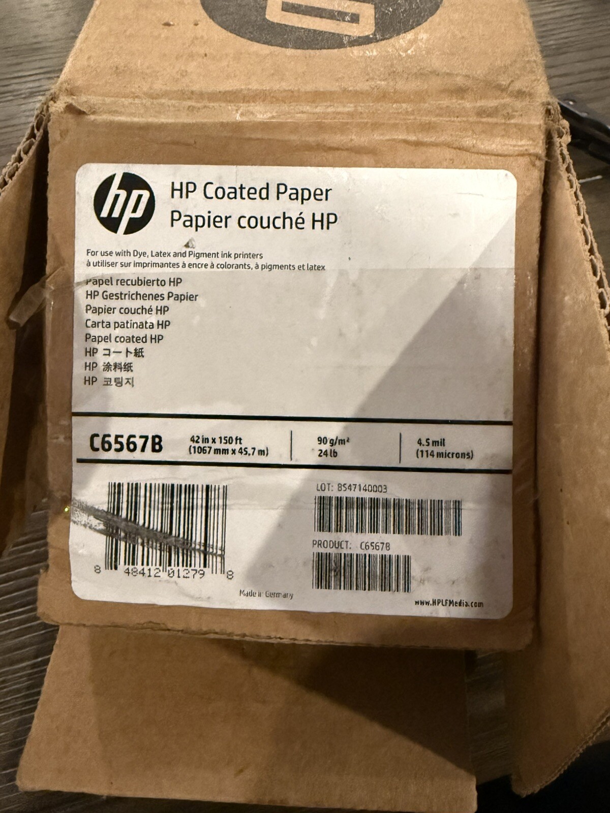 HP C6567B Coated Paper,Heavyweight,26 lb, 42-Inch x150-Ft,92 GE/101 ISO,White