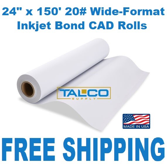 (1) 24” x 150′ 20# Bond Wide-Format Plotter Paper CAD Roll ~FAST FREE SHIPPING~