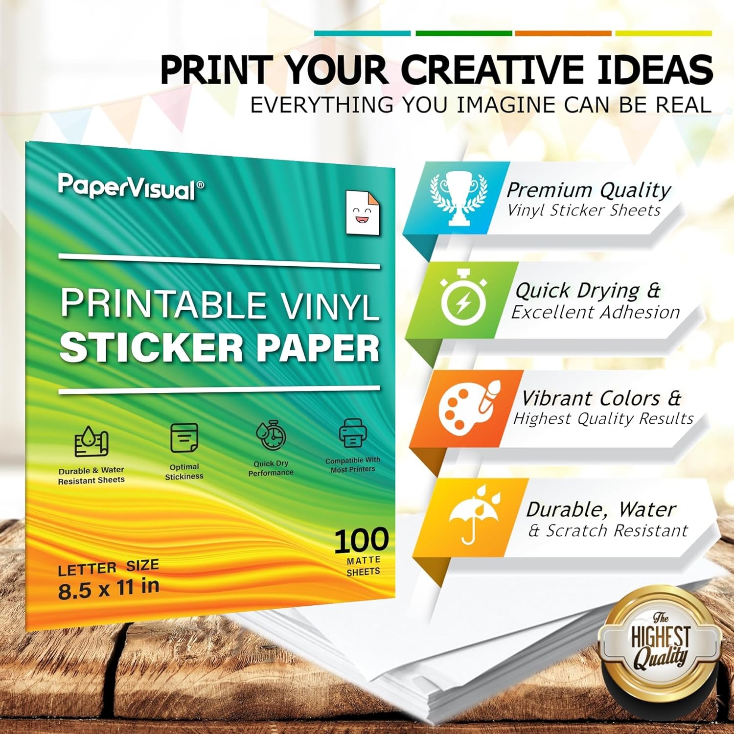Premium Printable Vinyl Sticker Paper for Inkjet and Laser Printer – 100 Whit…