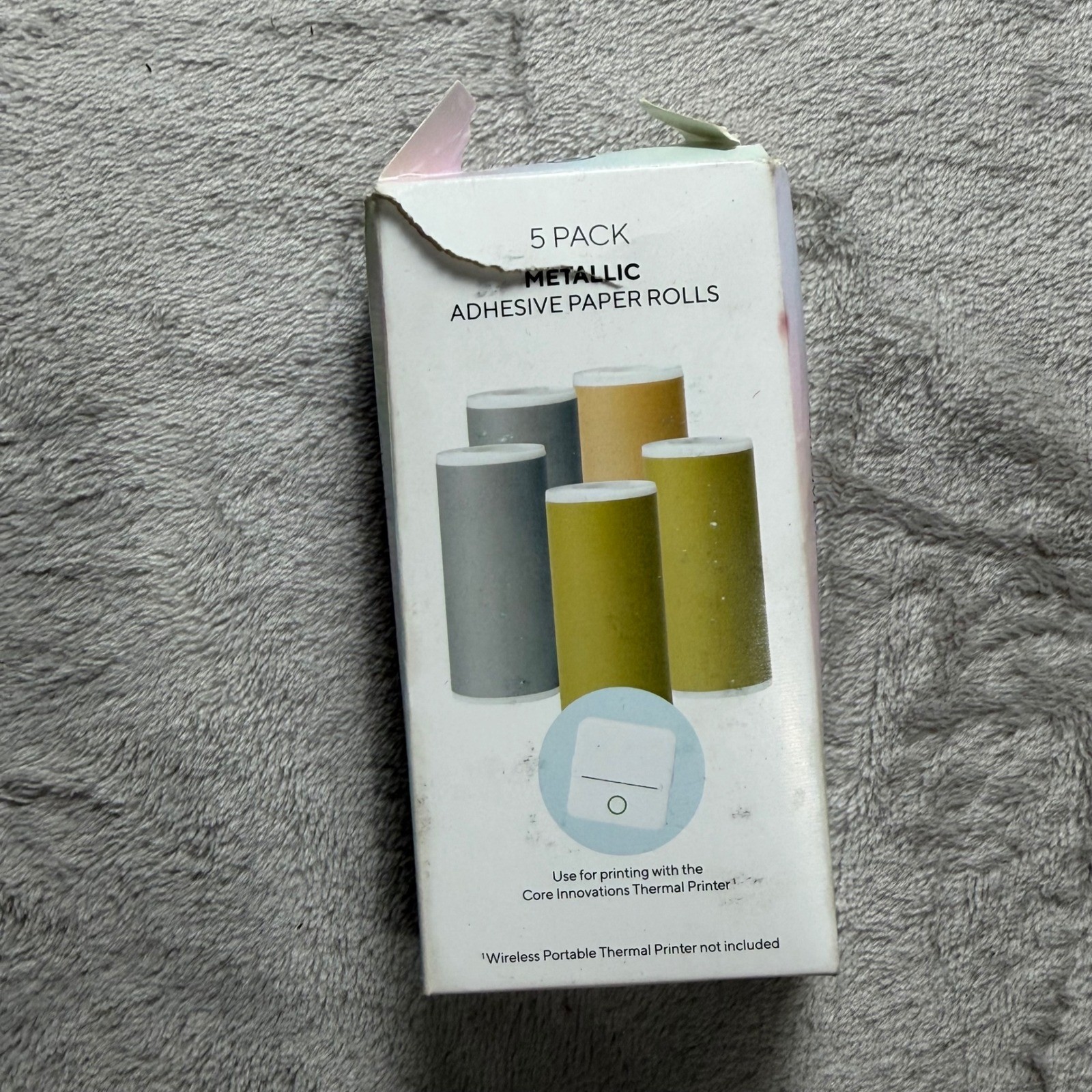 Core Innovations 5 Pack Metallic Adhesive Thermal Paper Rolls Gold Silver