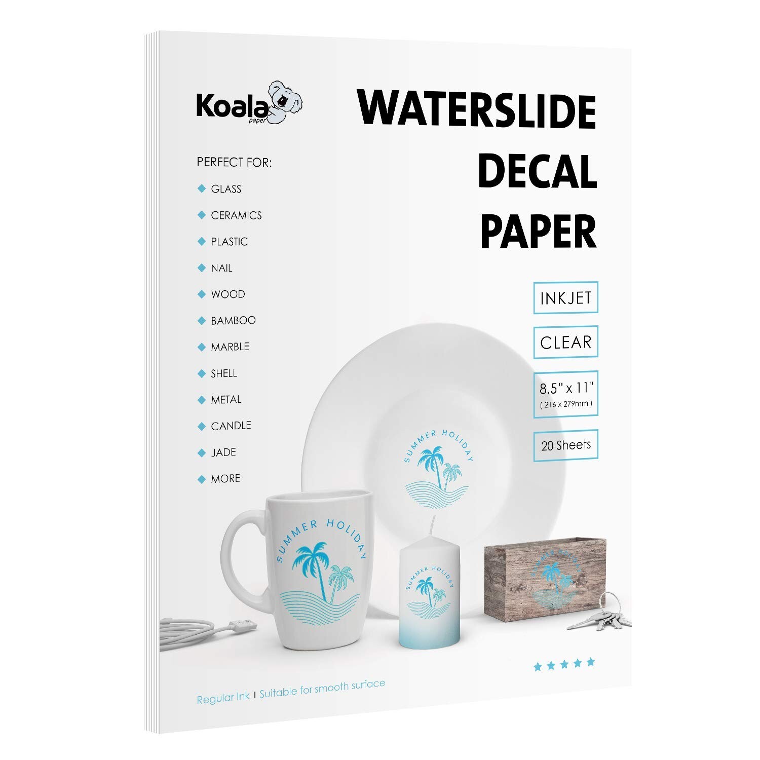 Koala Waterslide Decal Paper INKJET CLEAR, 20 Sheets 8.5×11 Inch Water Slide …