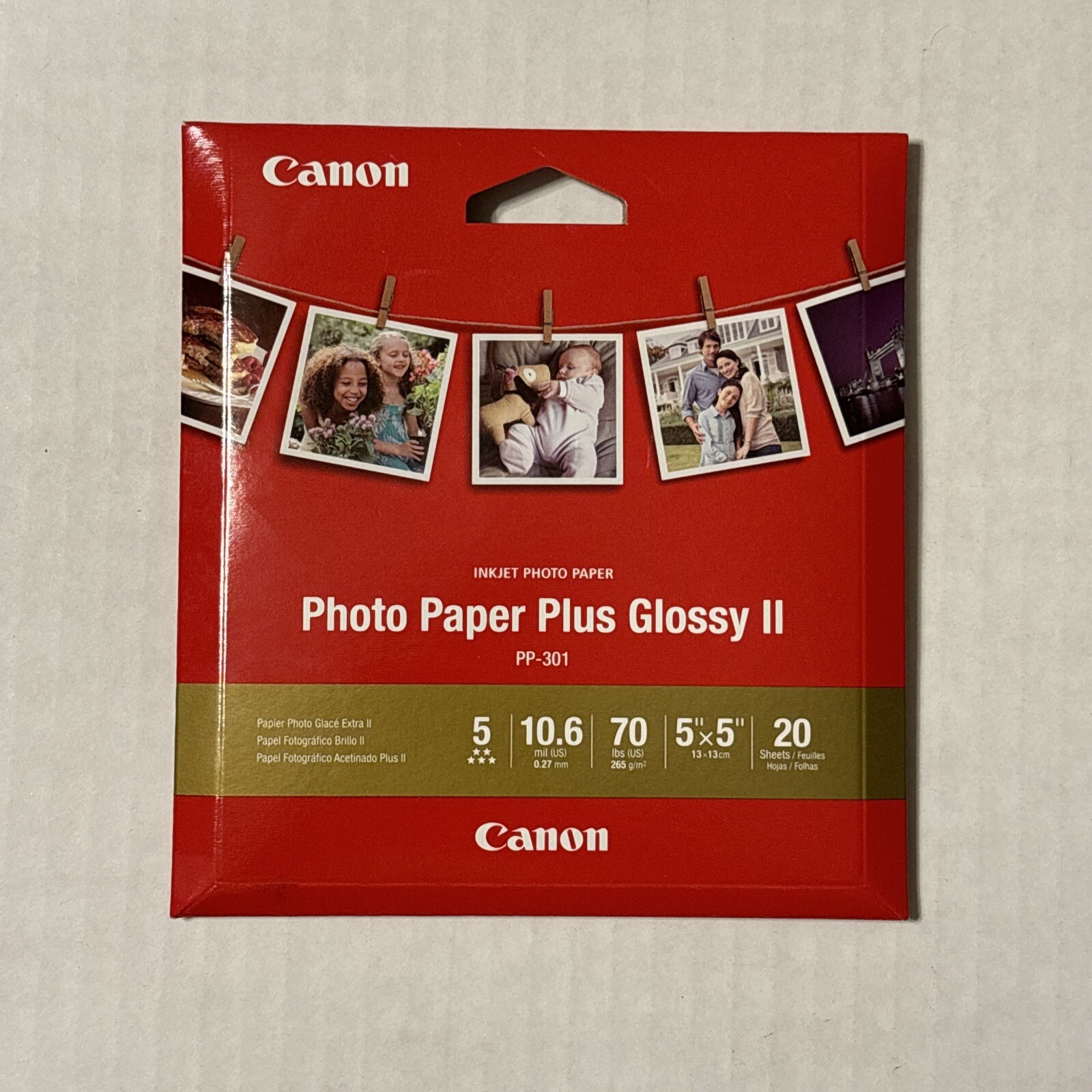 Canon Inkjet PP-301 Photo Paper Glossy II 5″×5″ 20 Sheet Pack