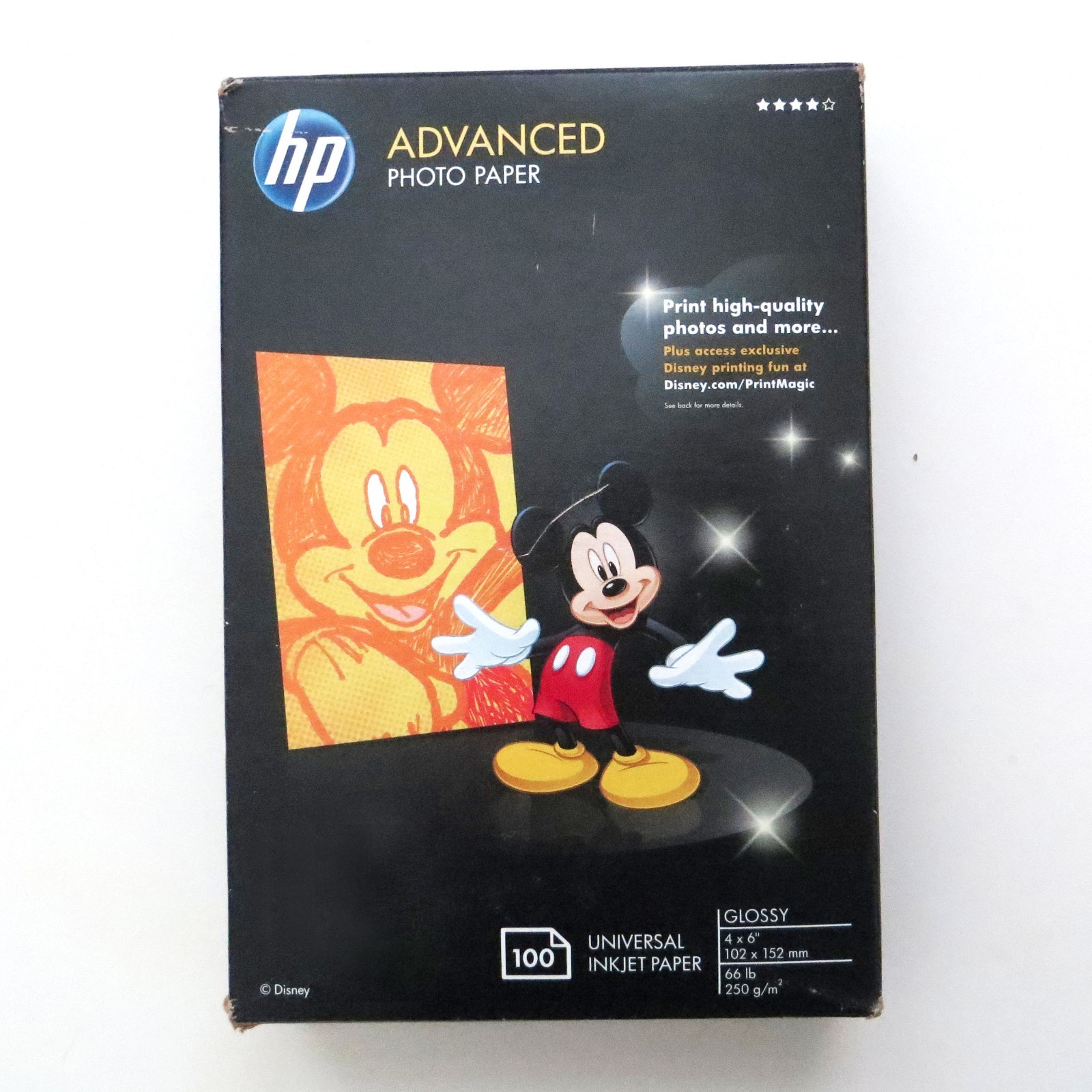 NEW HP Advanced 4×6″ Glossy Photo Paper 100 Ct Inkjet 2010 Mickey Mouse Q6638A
