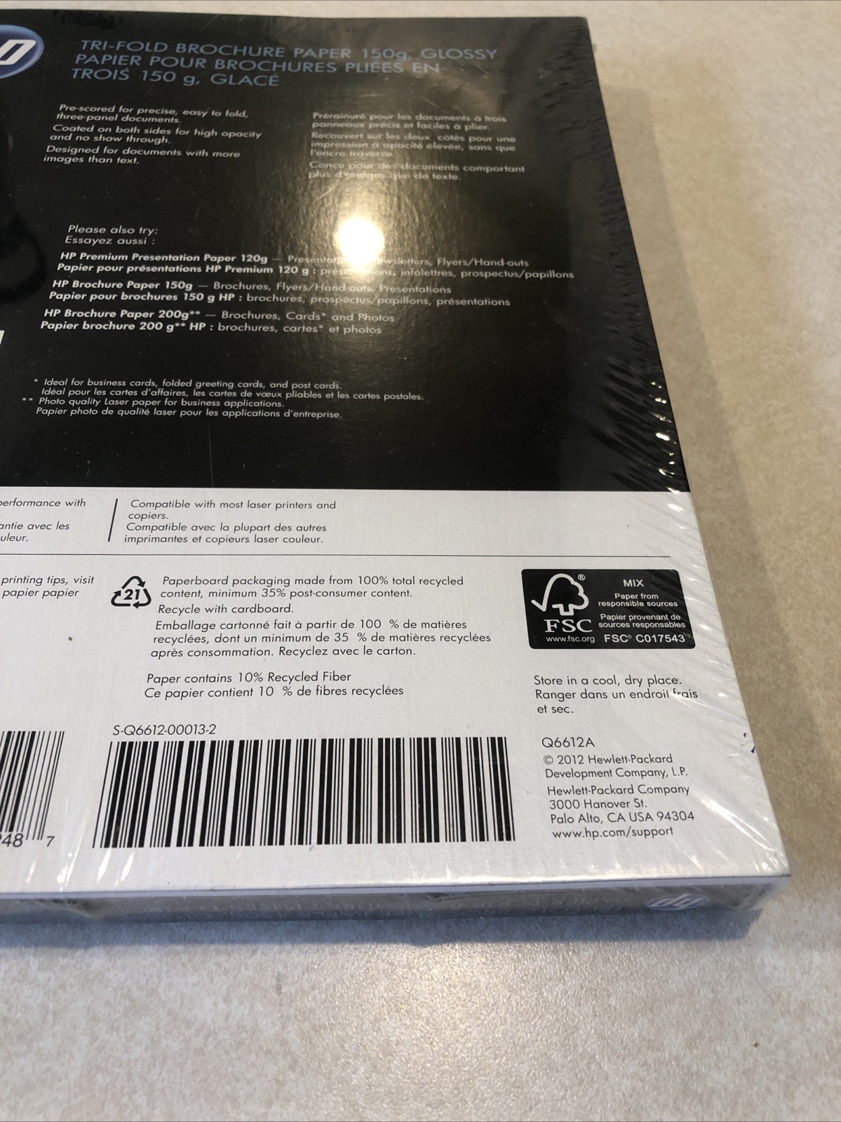 HP Laser Print Flyer Paper 8 1/2″ x 11″ Glossy 150 Sheets/Pack White Q6612A