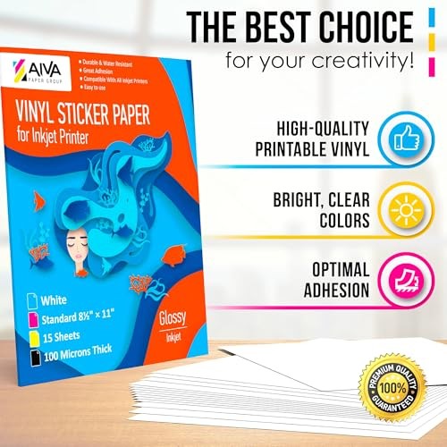 Printable Vinyl Sticker Paper Waterproof Decal Inkjet Printer 75 Size 8.5 x11