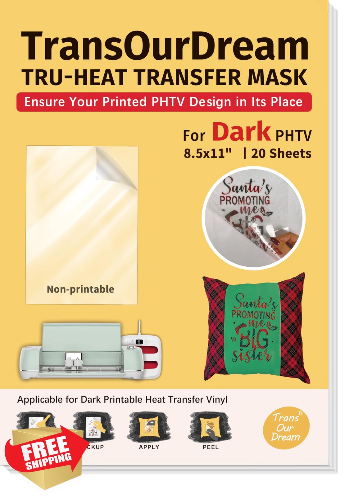 TransOurDream Heat Transfer Mask for Dark Printable HTV Vinyl, 8.5×11″, 20 Sh…