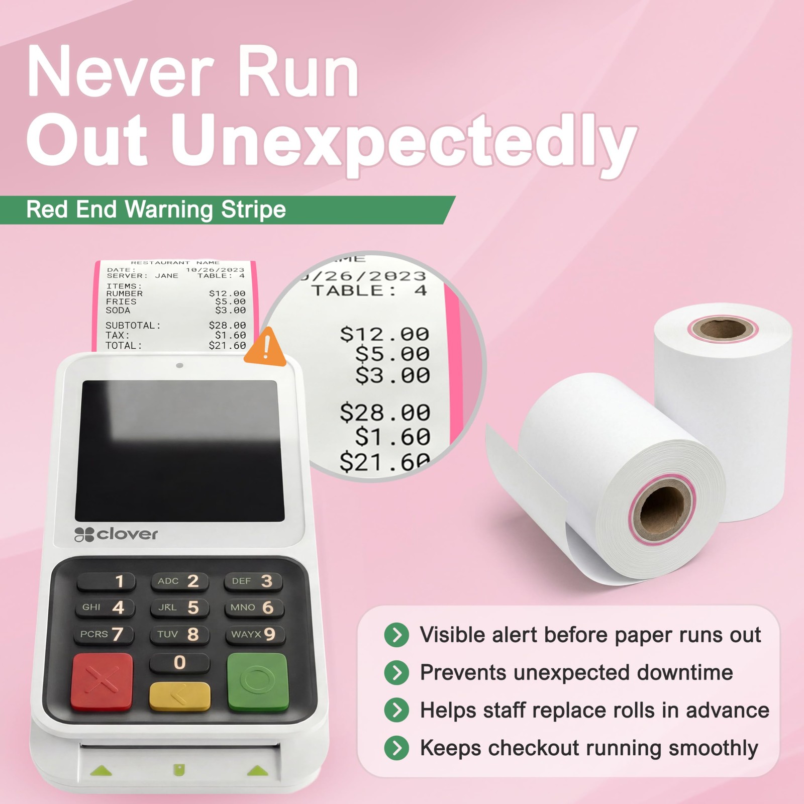 Vonlyst Compatible Clover Compact Countertop POS Thermal 10 rolls, White