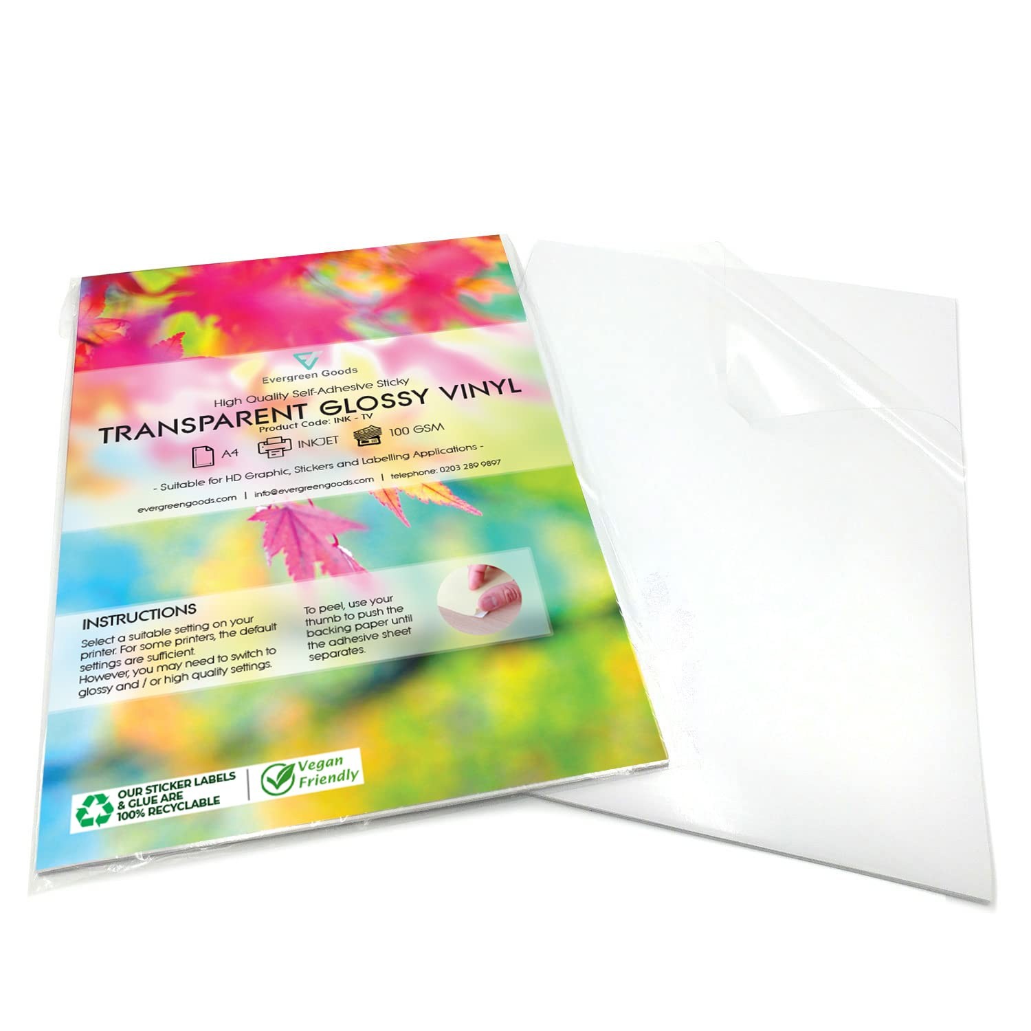 10 Sheets A4 Clear/Transparent Glossy Self Adhesive Vinyl Stickers, High Rise…