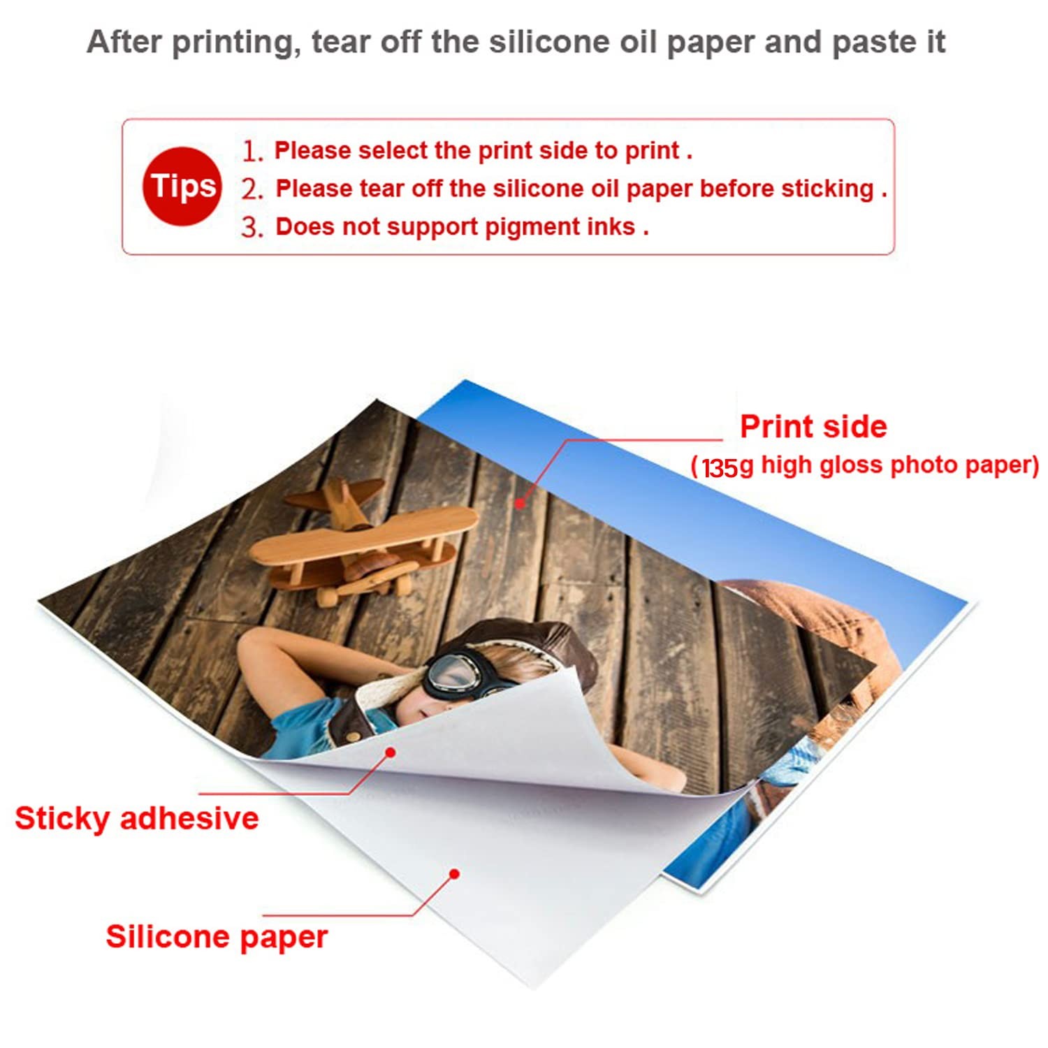100Sheets Glossy Self Adhesive Photo Paper, 3R Sticker Label Paper Crafts DIY…