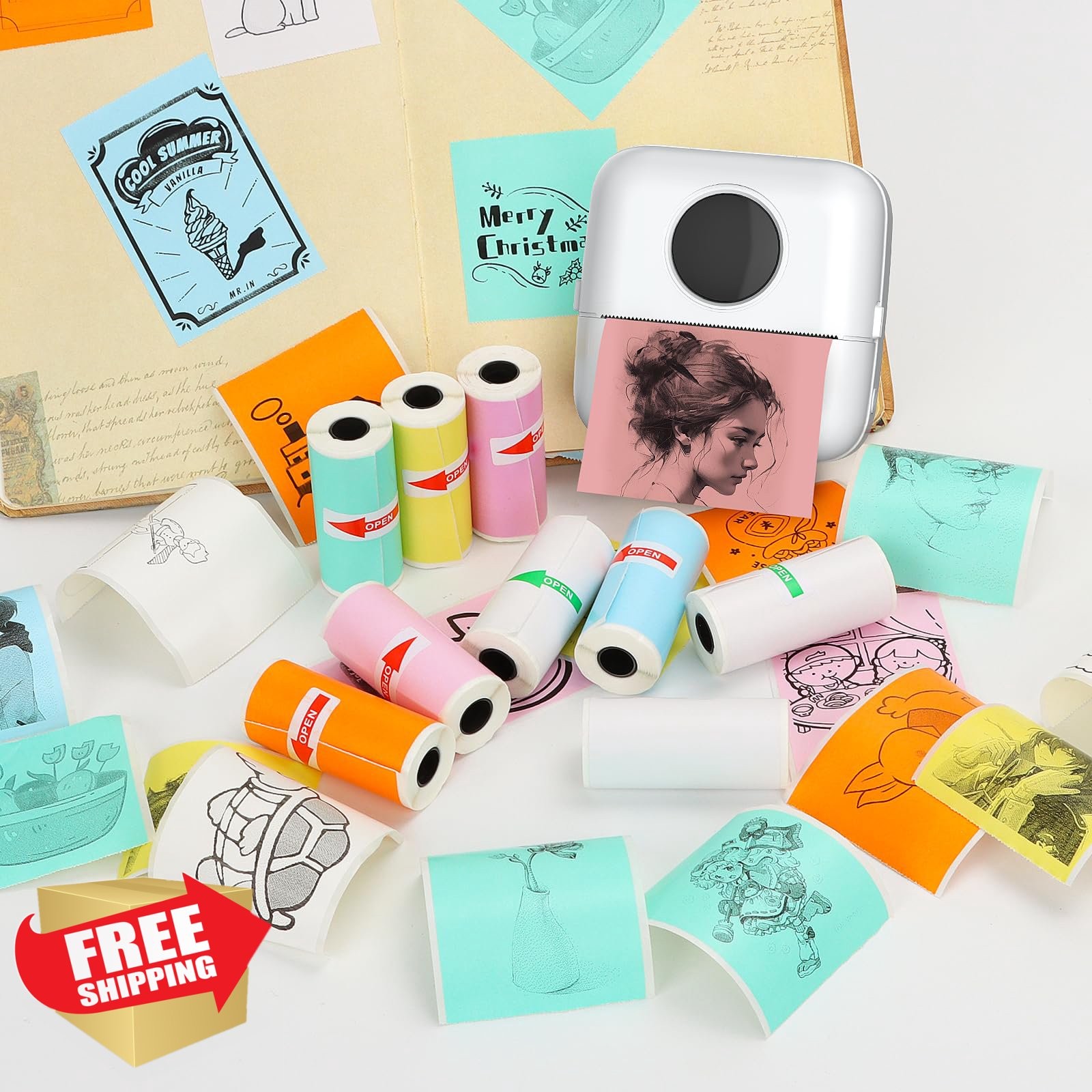 HuiJuKeJi 9 Rolls mini printer paper 57x25mm white/colored