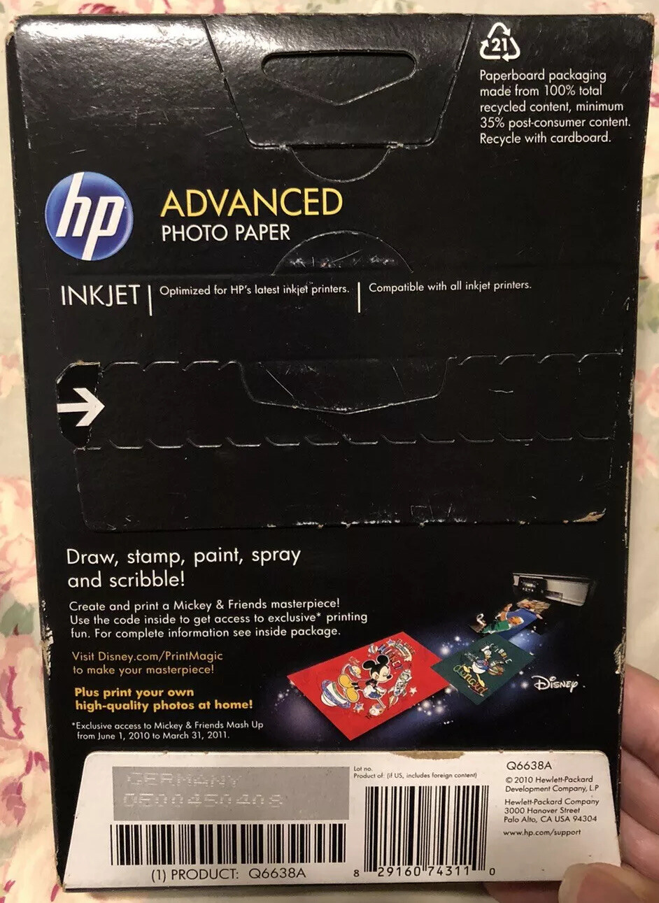 HP Advanced Photo Paper Q6638A 4”x6” Glossy 100 Sheets Inkjet Paper 66lb NIP