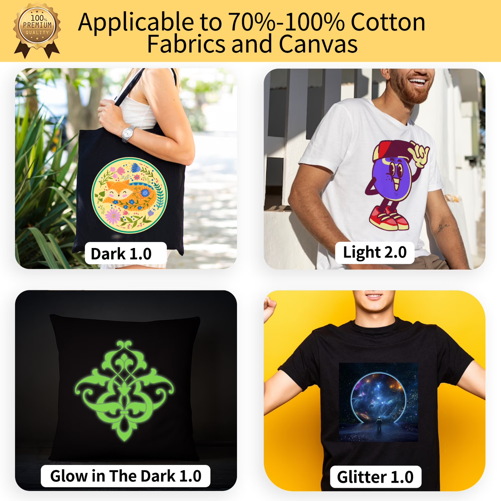 Inkjet Printable Heat Transfer Paper Dark+Light+GITD+Glitter T-Shirt 20 Sheets