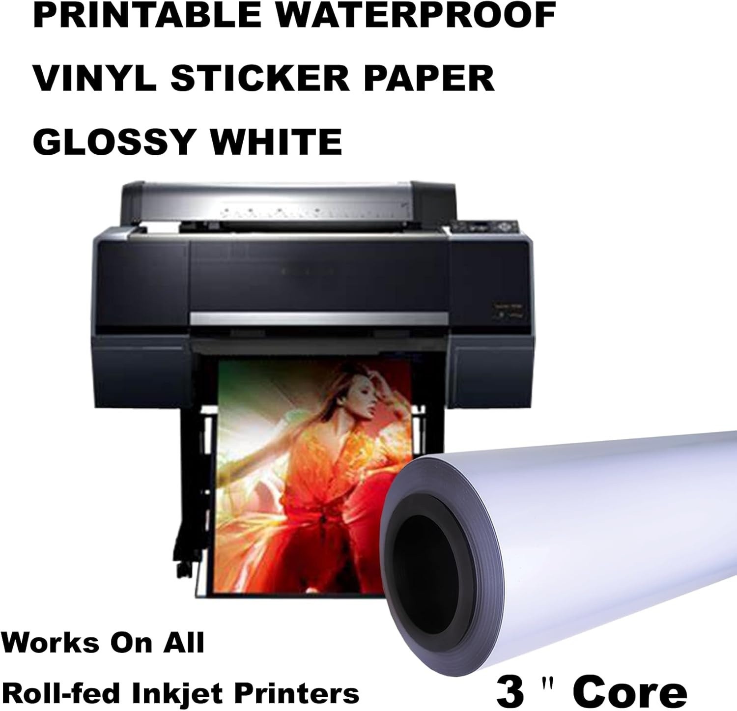 Printable Waterproof Vinyl Sticker Paper Roll 24″ x 1200″ For Inkjet Printer