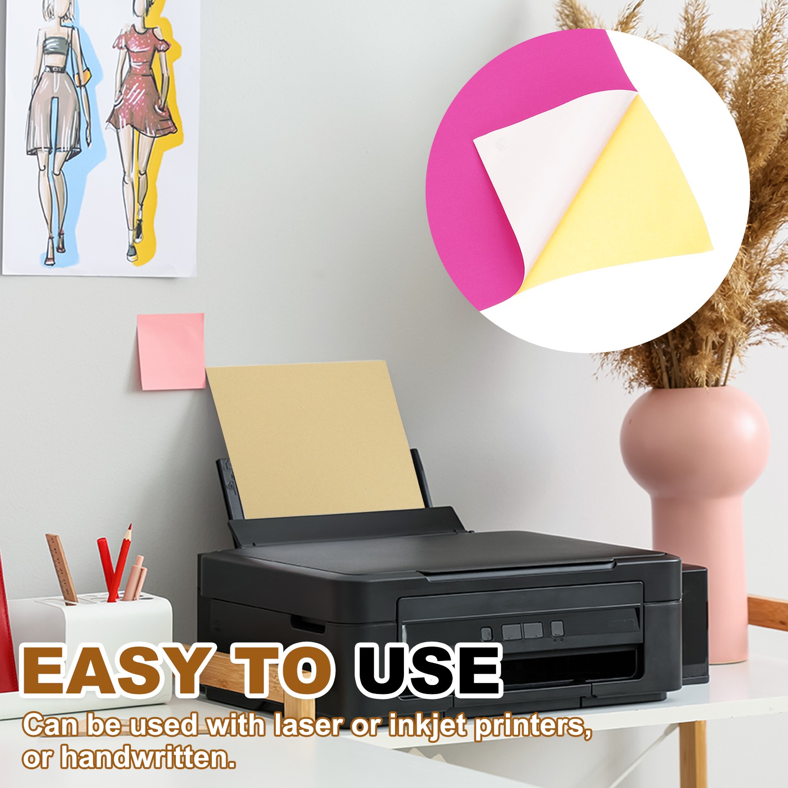 Printer Self Adhesive Paper, 30 Sheets, Pink