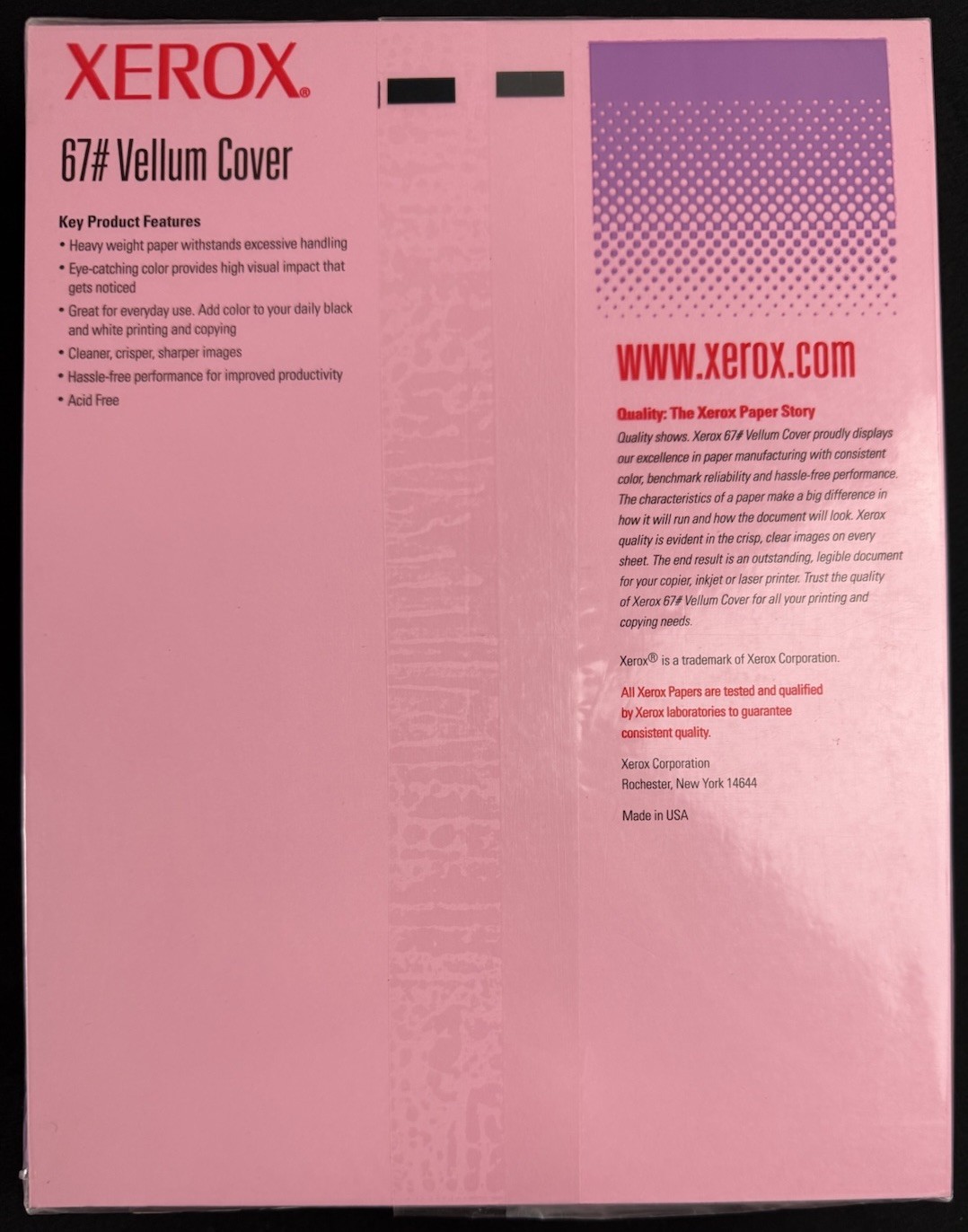 Xerox 67# Vellum Cover Pink Heavy Weight Paper 250 Sheets 8 1/2″ × 11″