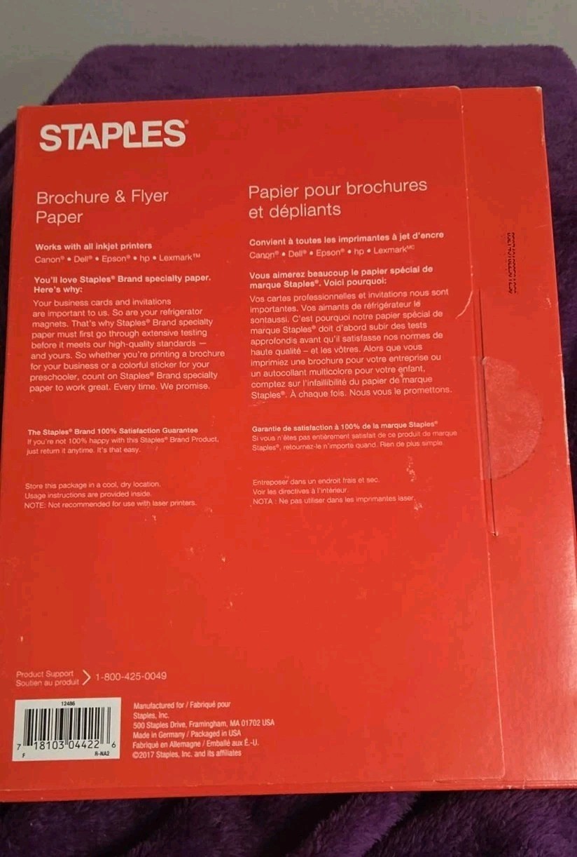 Staples Gloss White Brochure & Flyer Paper Double-sided 150 Qty 8.5×11″ Inkjet