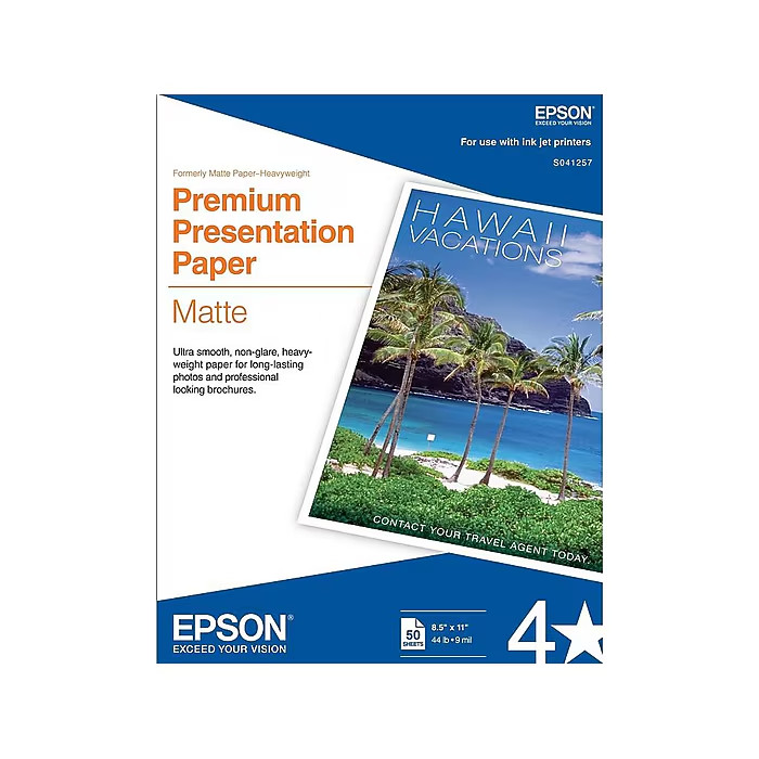Epson Premium Presentation Paper Matte 8.5×11 Inches 45 Sheets S041257