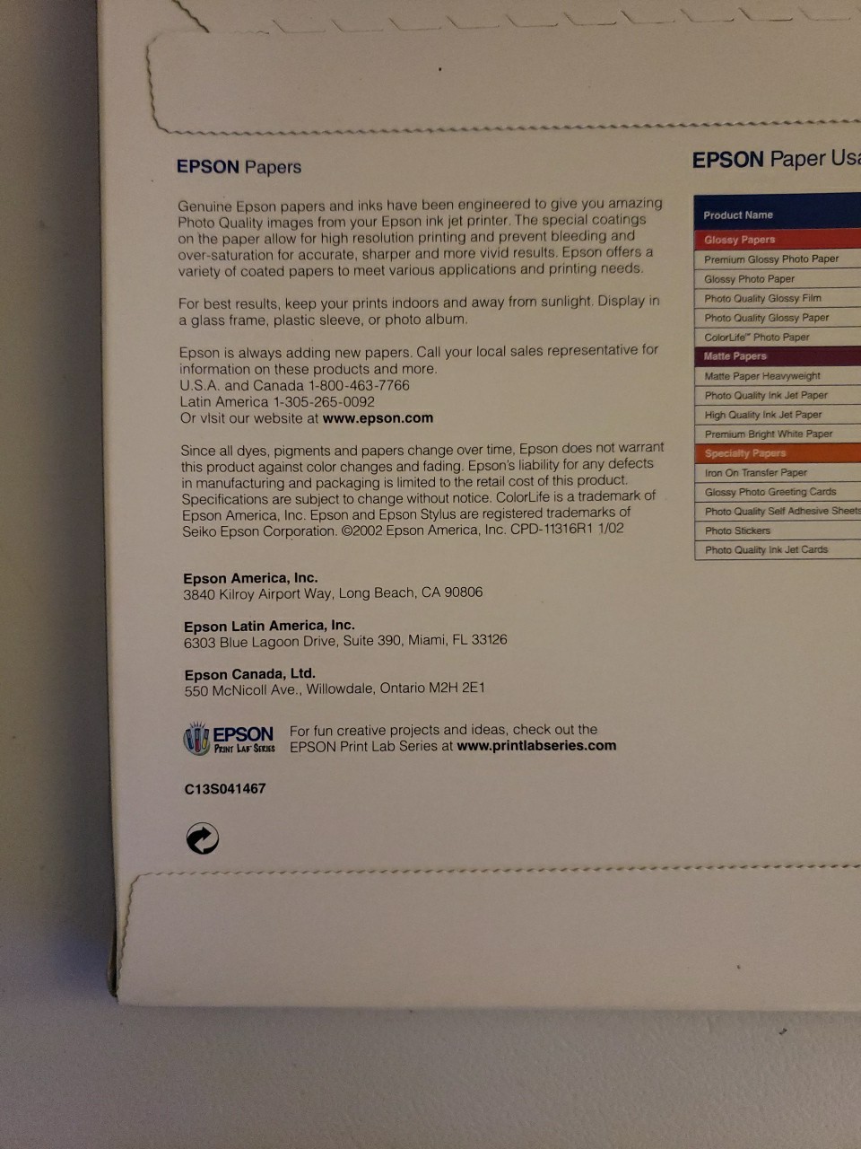 Lot Of 2 Epson Matte Paper (2) Packs 50 Sheets 8.5″ x 11″ New Sealed Ships Fast