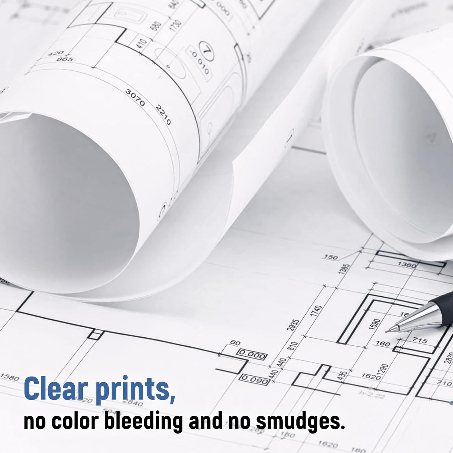 Wide Format Paper Plotter Paper 4 Rolls 24 in x 150 ft CAD Bond Rolls 2″Core