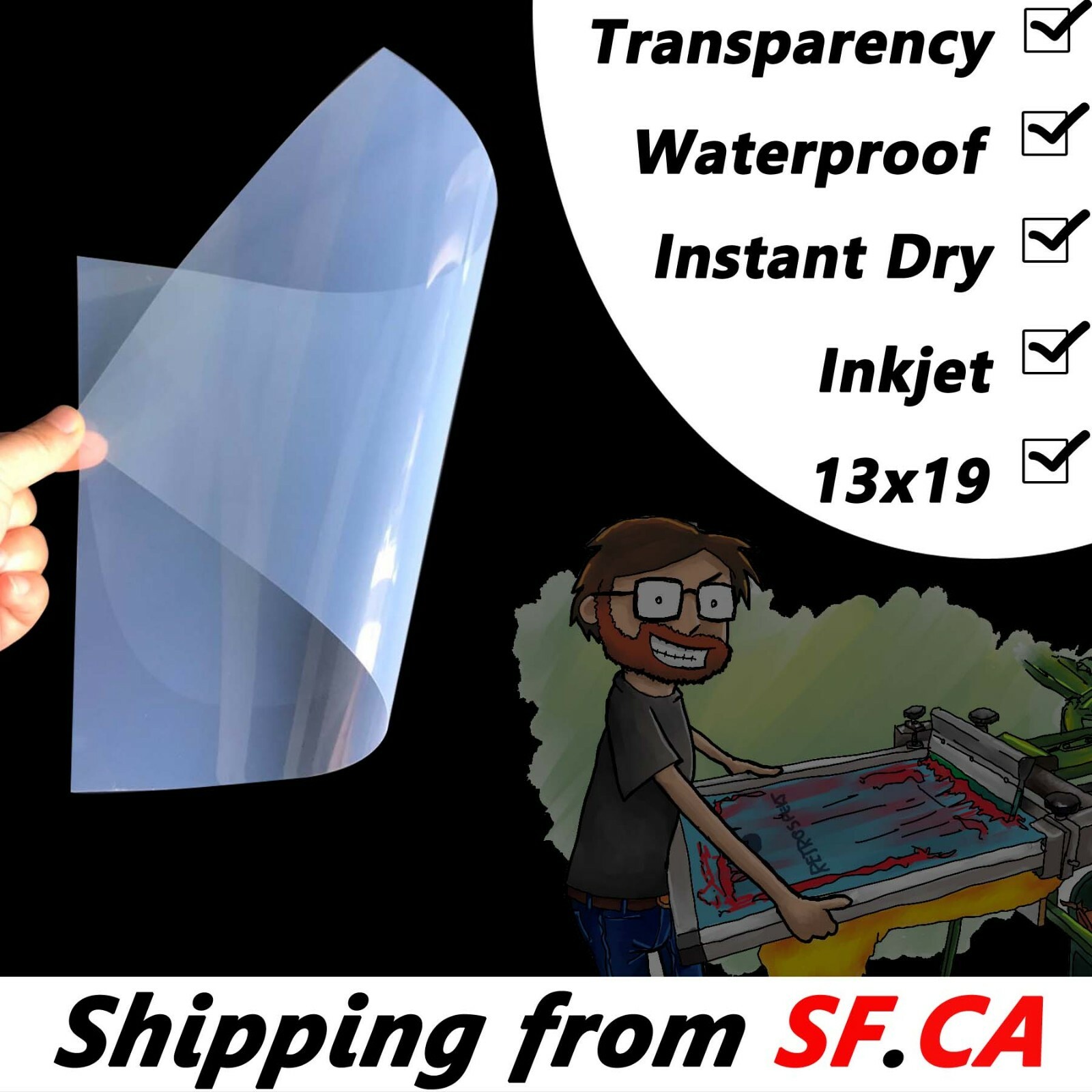 50 Sheets，13×19，Waterproof Instant Dry Inkjet Milky Transparency Film