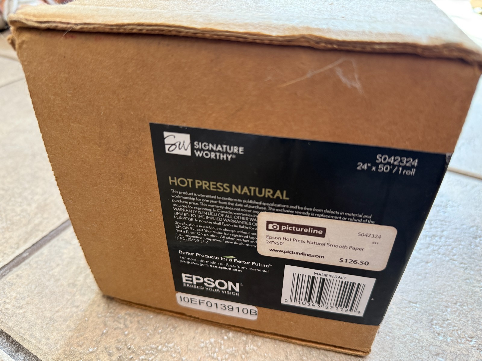 EPSON HOT PRESS NATURAL, 16 mil, 24″x50′ roll, acid free 100% cotton fiber paper