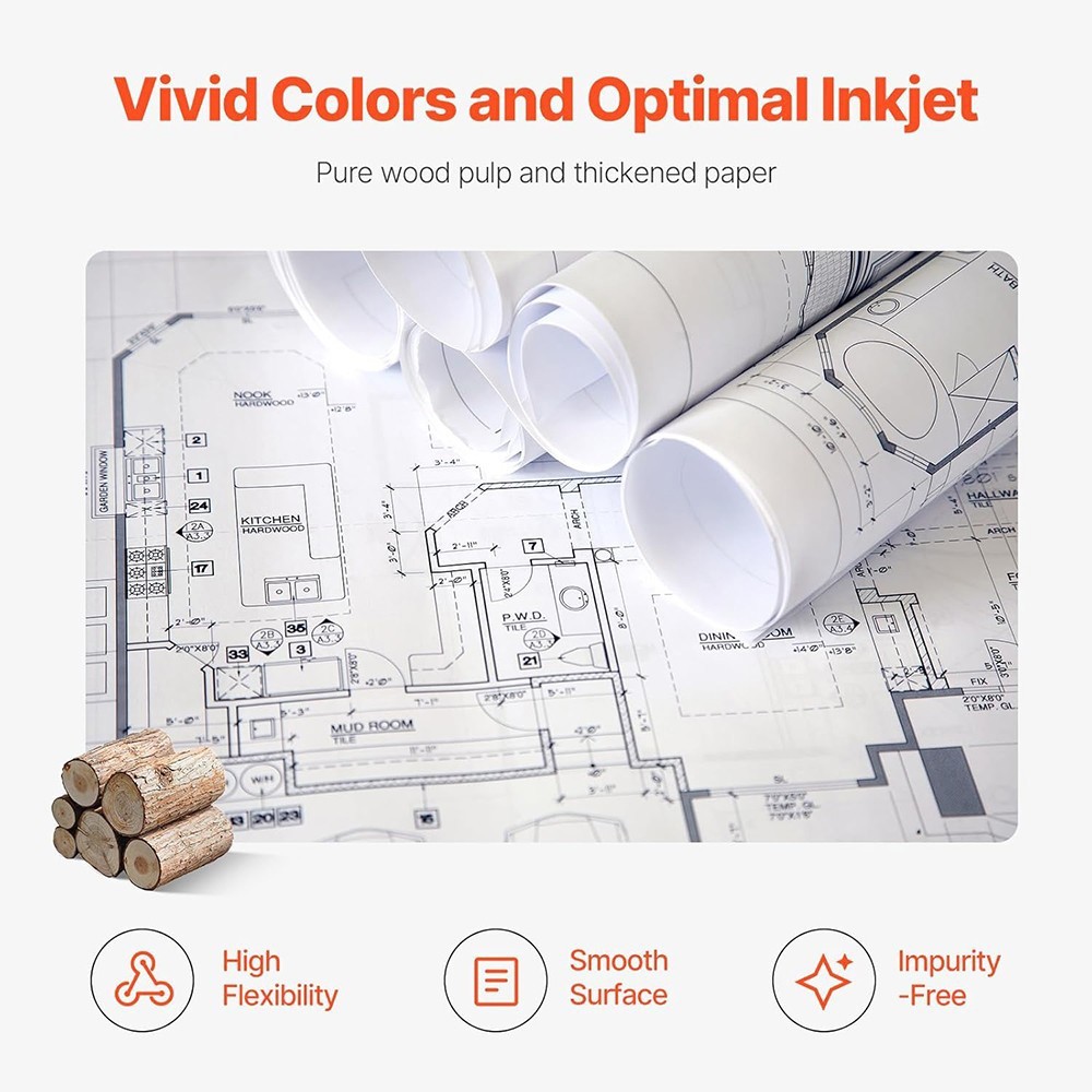 24″x150′ 36″x150′ 20lb 2″Core Bond Plotter Paper for Wide Format Inkjet Printers