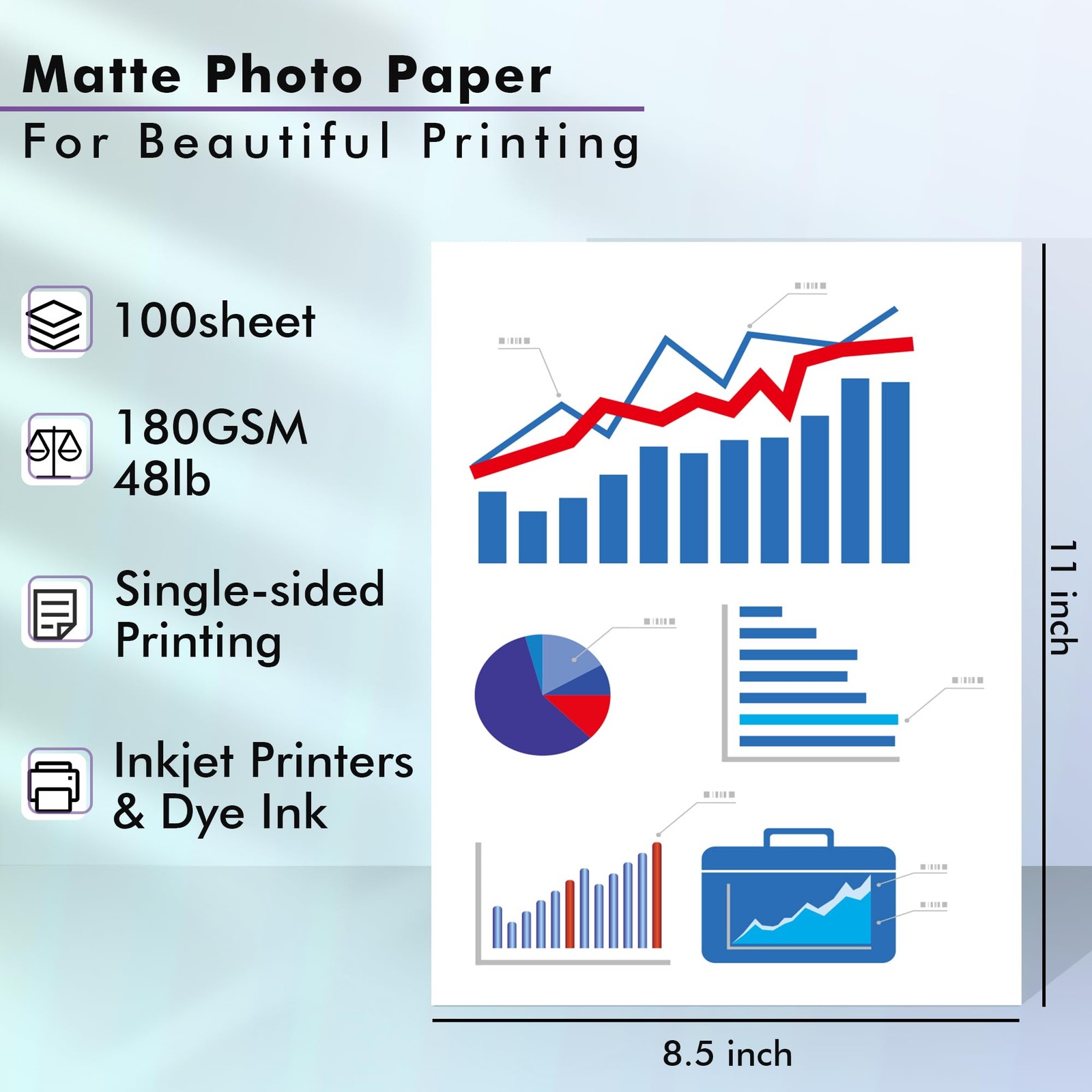 Koala Photo Paper Matte Coated 8.5×11 Inch Inkjet 48LB Presentation 100 PCS