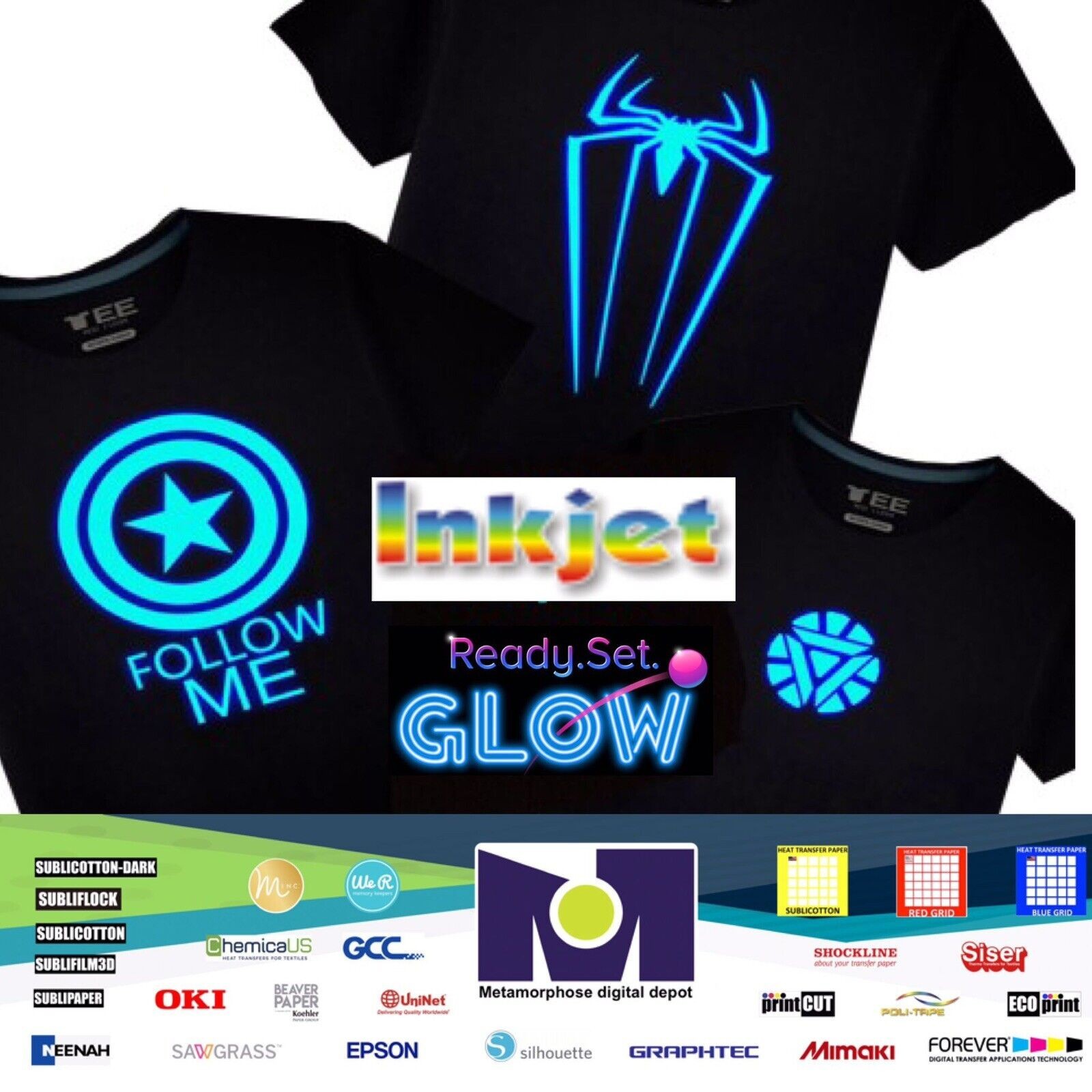 Inkjet Blue Glow In The Dark Iron On Fabrics Heat Transfer Paper 8.5”x11” 20 Sh