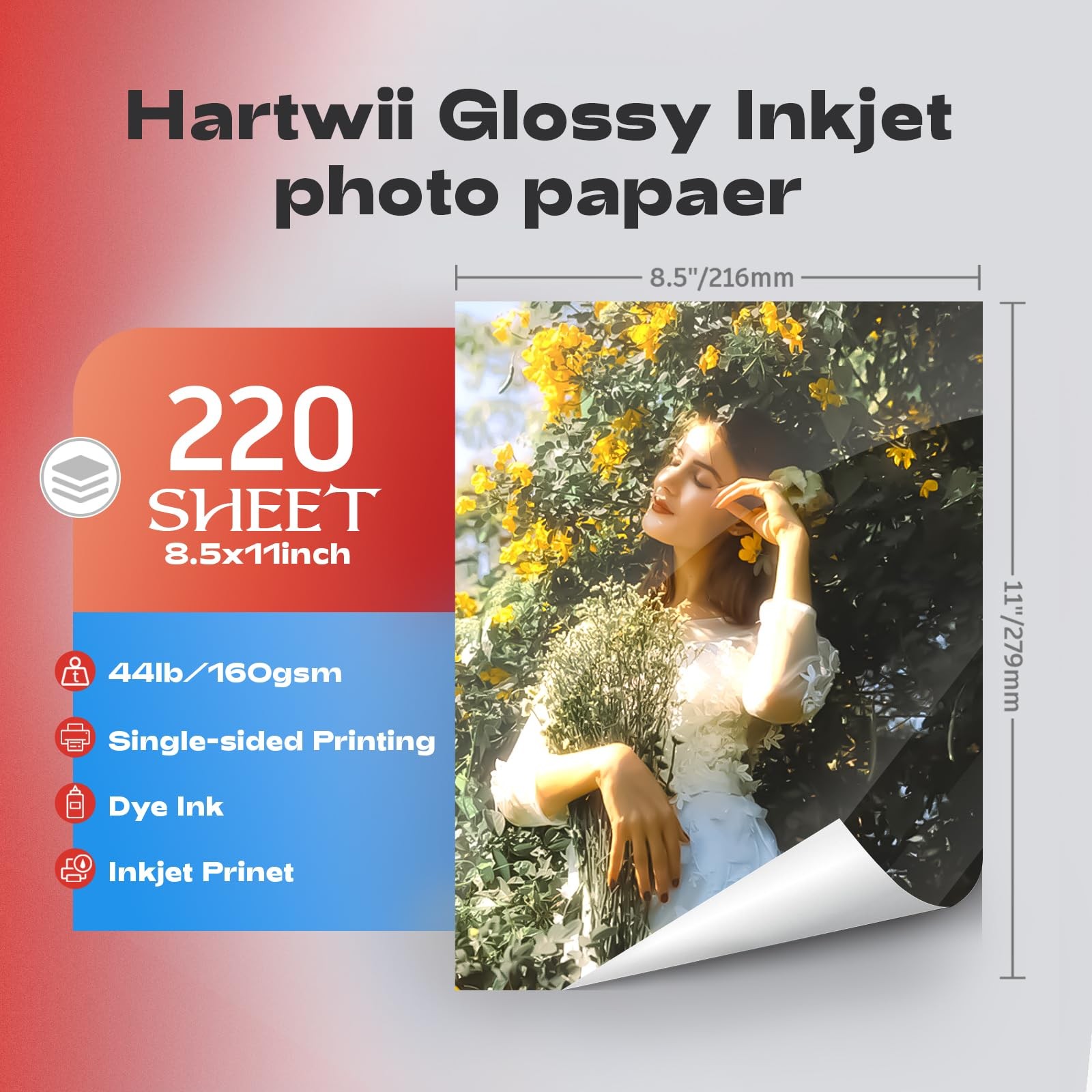 220 Sheets Photo Paper Glossy Inkjet 8.5×11 44lb 160Gsm A4 Letter Size Suitab…