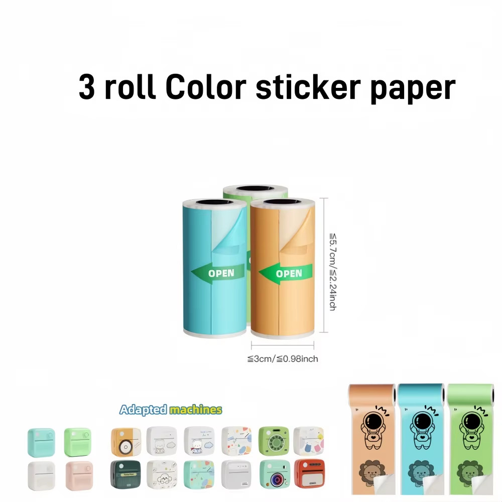 New 10 Roll Sticker Paper for Mini Printer Label Sticker Paper Color Thermal Pap