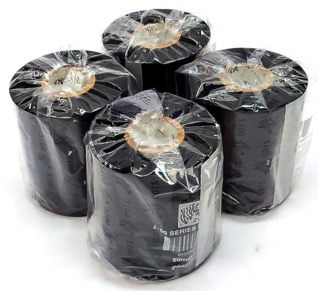 Zebra Wax Ribbons 80mm x 450m 2100 Series 02100BK08045 Black Genuine – 4 Rolls