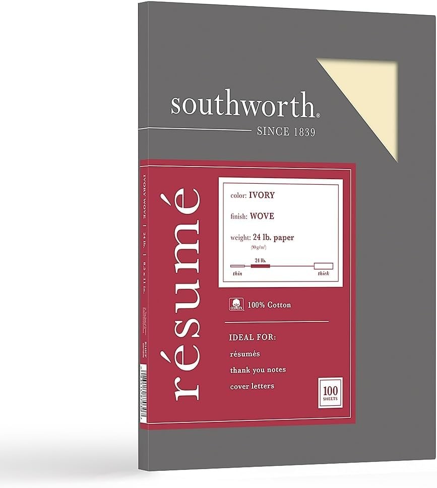 Southworth 100% Cotton Resume Paper Ivory 24lb 100 Pack