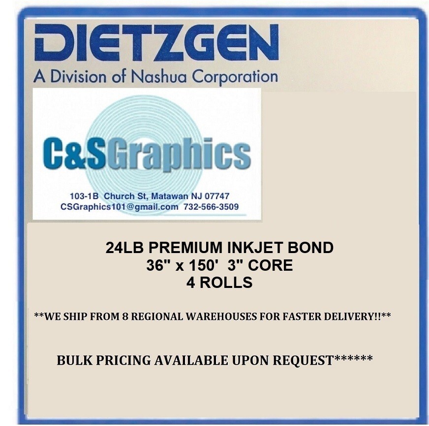 24lb Ink Jet Bond 36″ x 150′ 3″ Core 4 Rolls PLOTTER PAPER